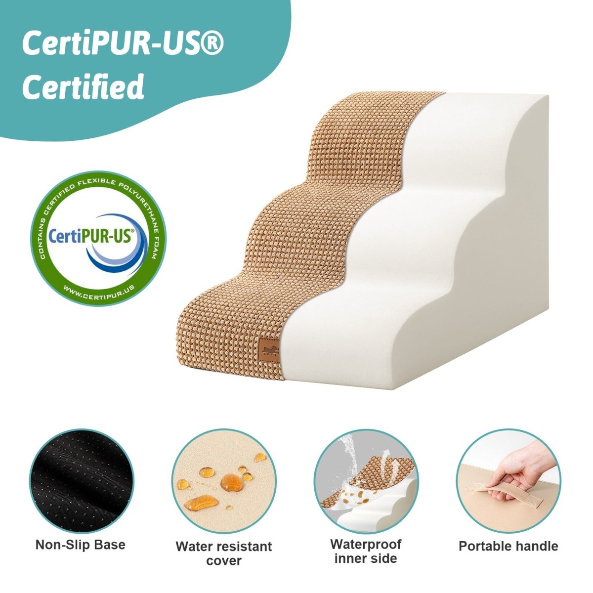 CertiPUR-US certified pet stair#color_Light Brown