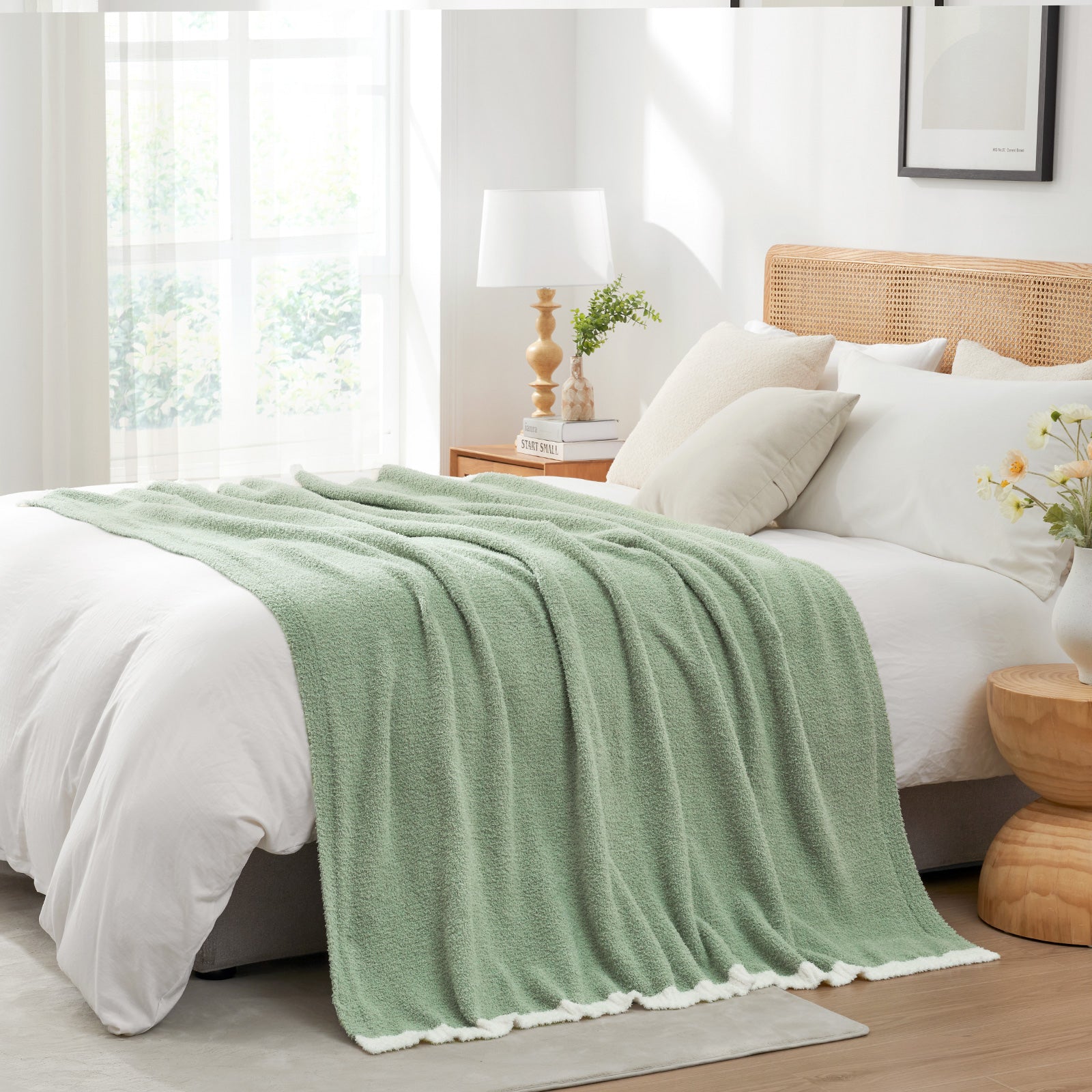 Solid Heather Feather Yarn Throw Blanket