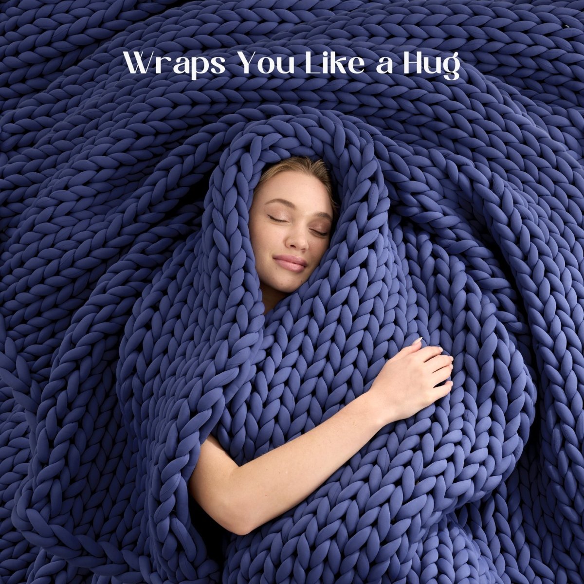 Adult sleeping under Cozy Bliss Performance Cooling Weighted Blanket on a bed, illustrating cooling and breathable sleep use. #color_Mottled Navy Blue