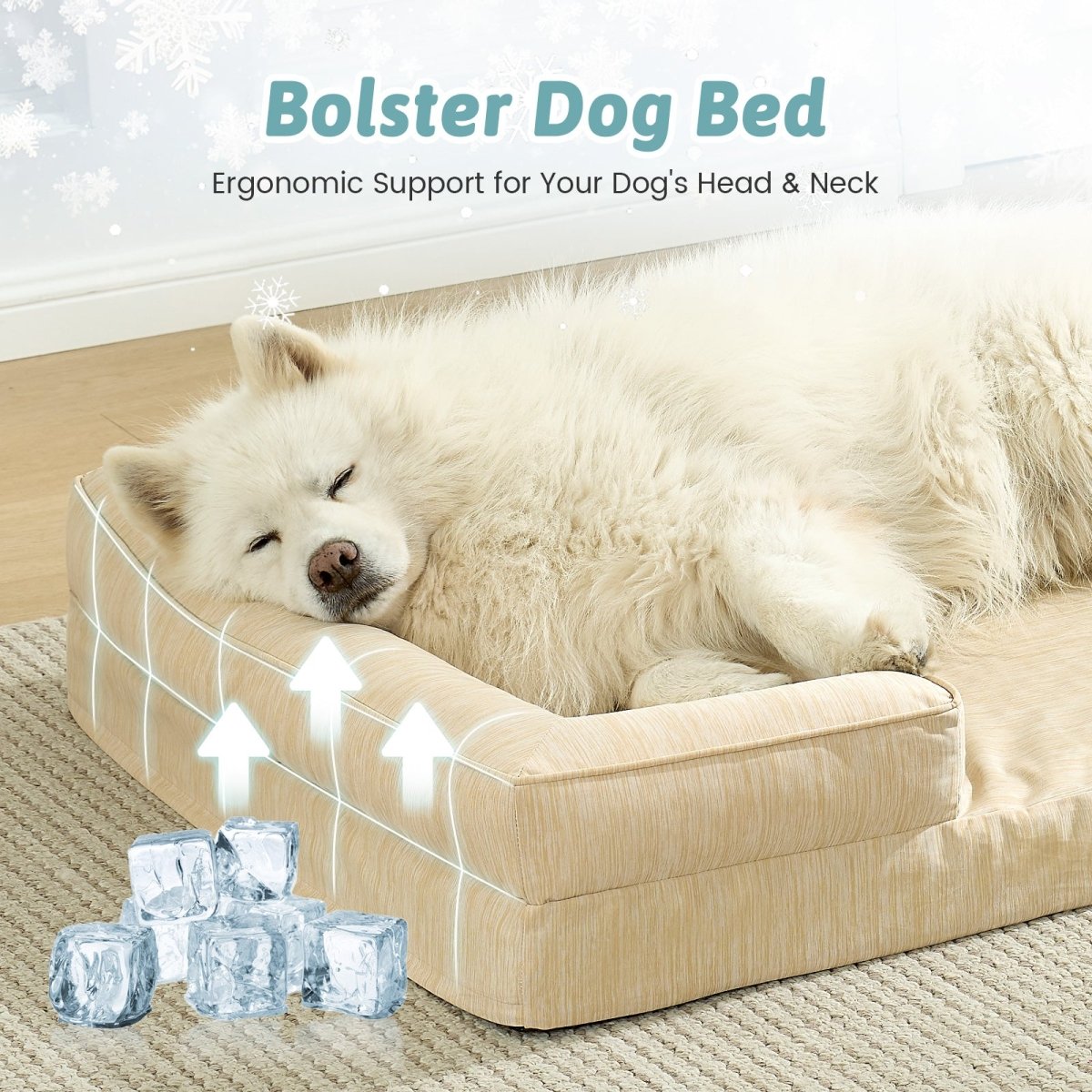DogSoxx ベージュ size2 C-Shaped Cooling Orthopedic Dog Bed Waterproof | Cozy Bliss