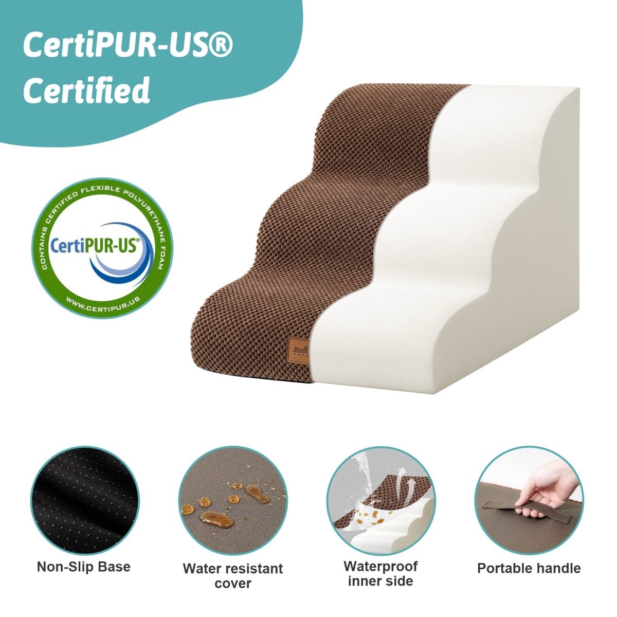 Pet Stair with CertiPUR-US certification on a white background#color_Brown