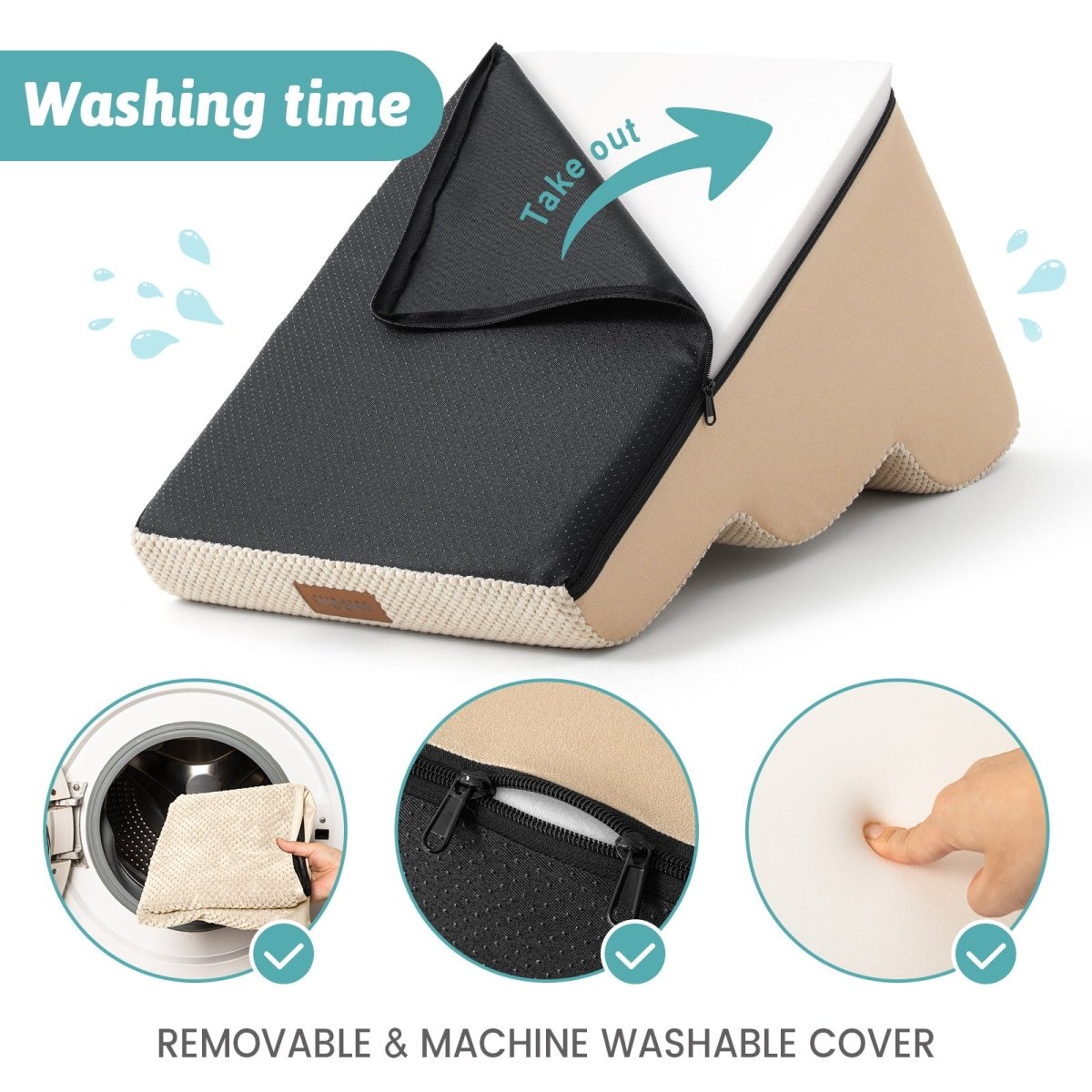 Beige pet stairs with a removable cover, washing instructions#Color_Beige
