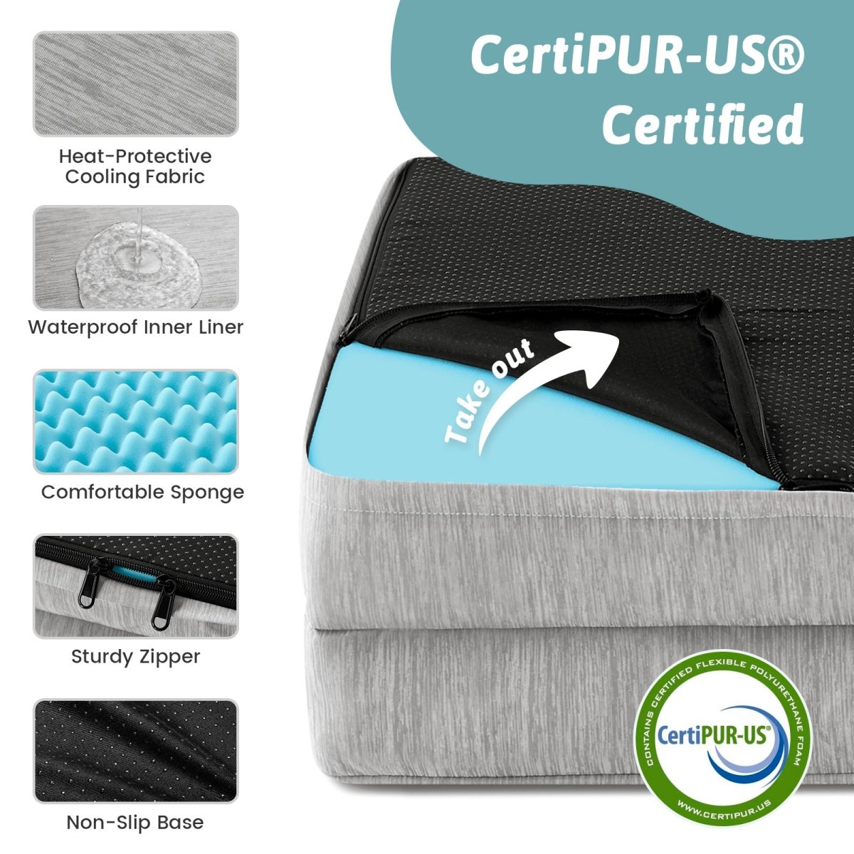 Pet bed with CertiPUR-US certification and features#color_Grey