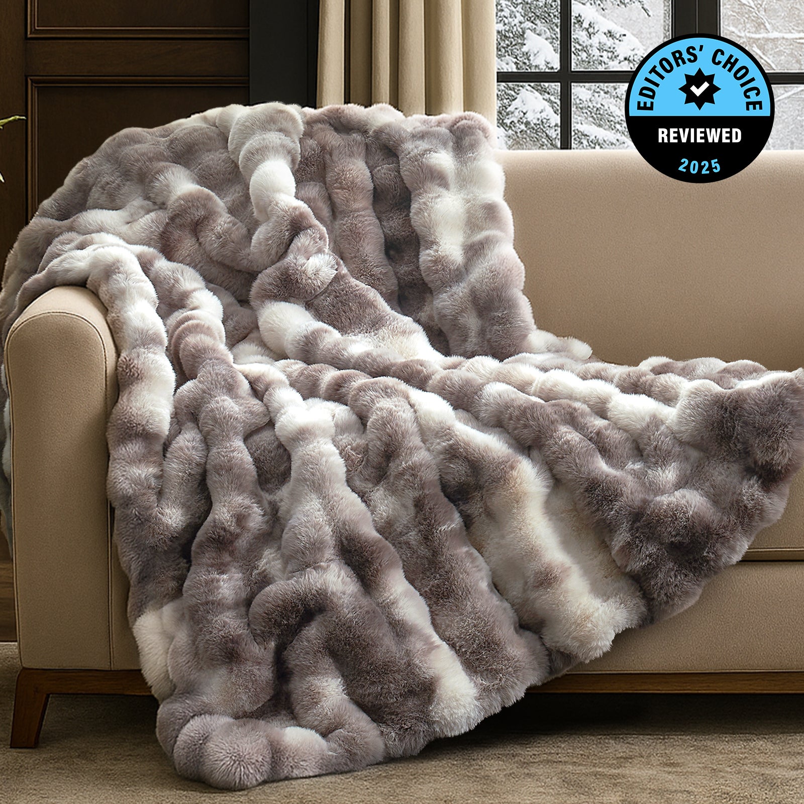 Cozy Bliss Luxurious Bubble Faux Fur Throw Blanket in tie-dye taupe front view #color_Tie-dye Taupe