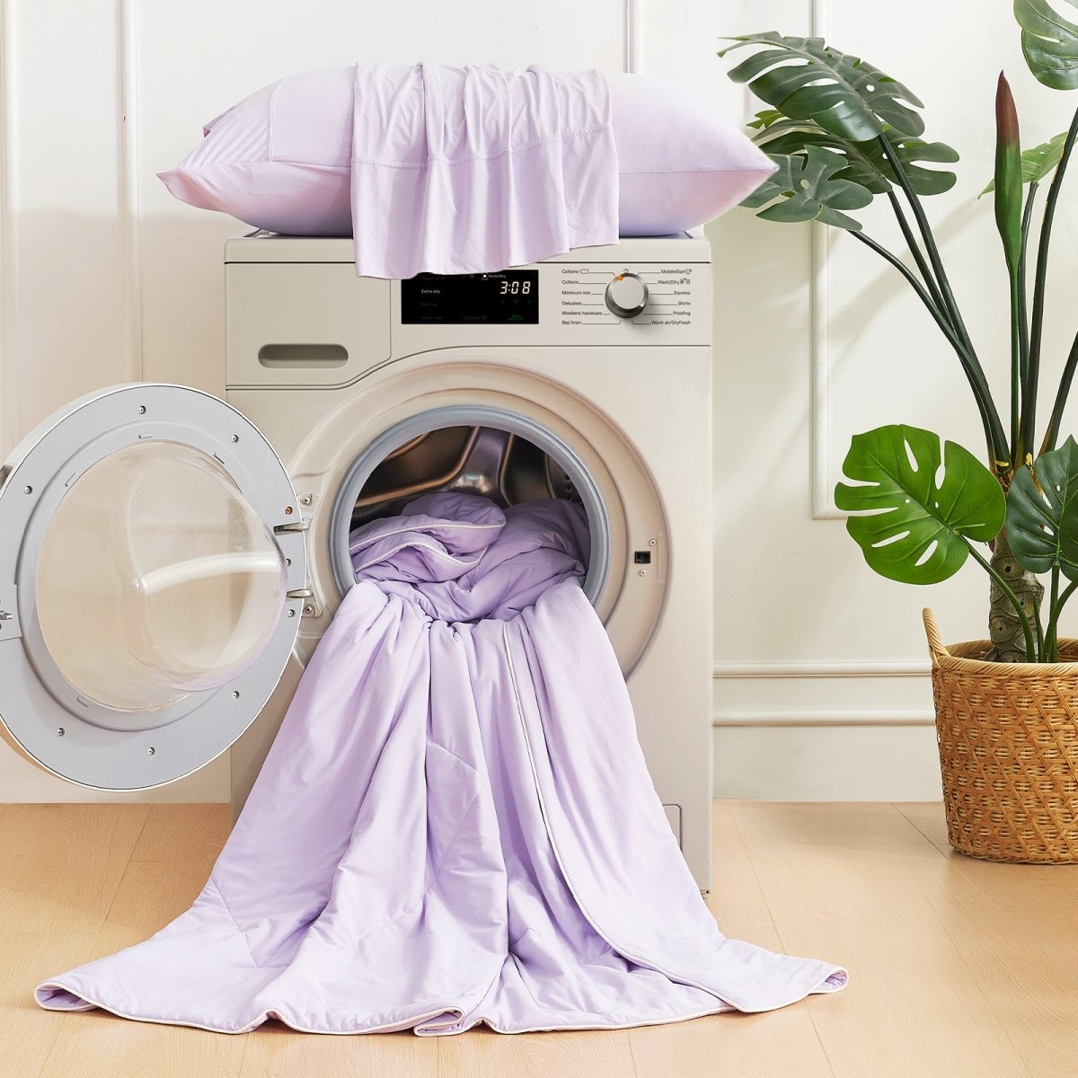 Cozy Bliss cooling comforter, machine washable, designed for easy care and perfect for a refreshing sleep #Color_Purple