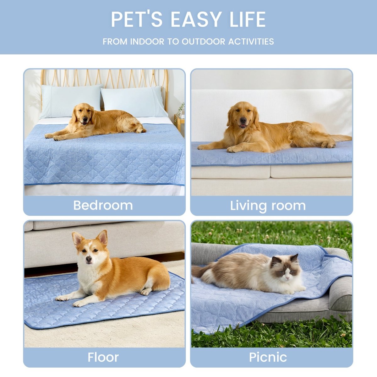 Cozy Bliss cooling blanket for dogs and cats, perfect for bedroom, living room, floor or picnic outdoor#color_Blue