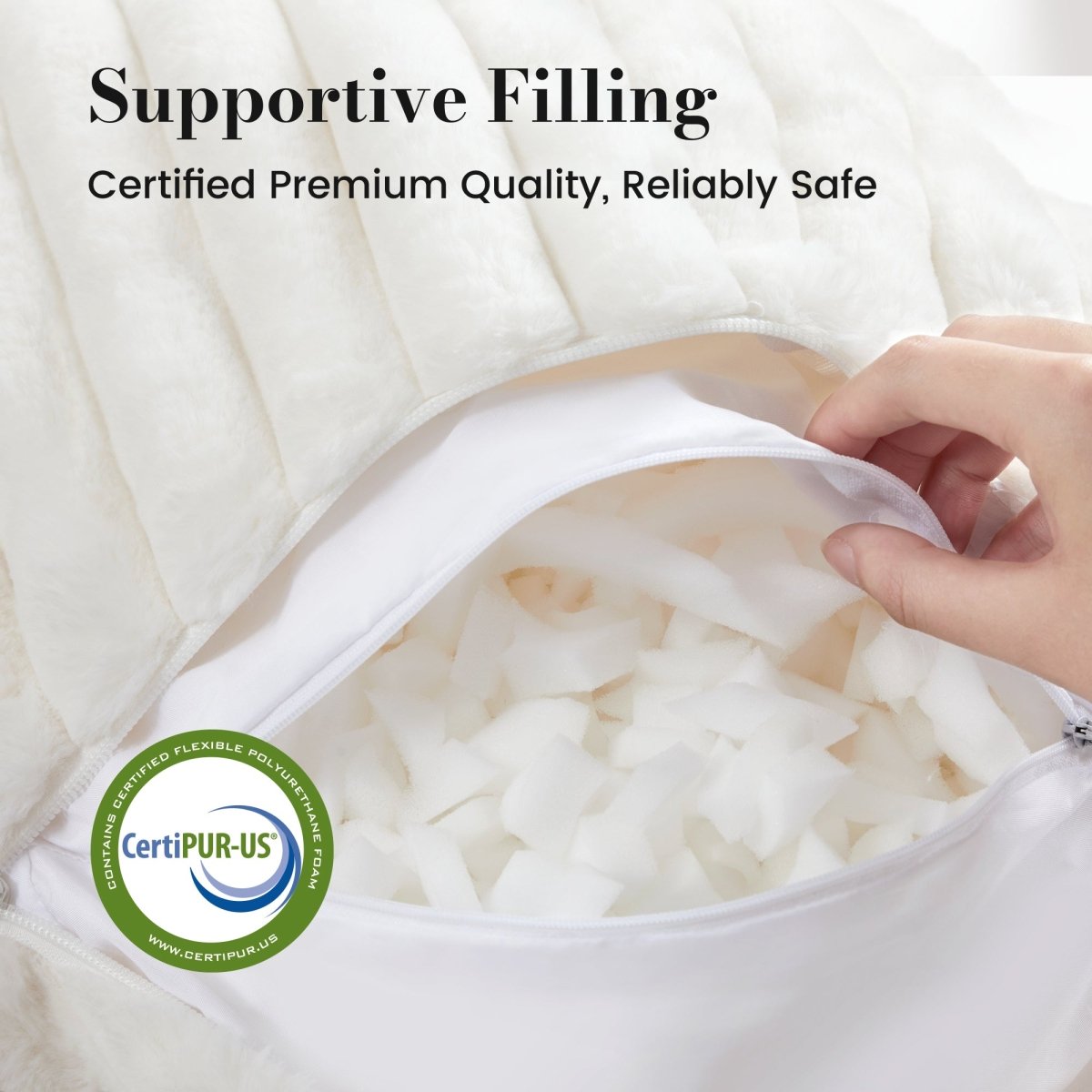 Cozy Bliss striped faux fur reading pillow with premium quality filling for responsive support #color_Ivory
