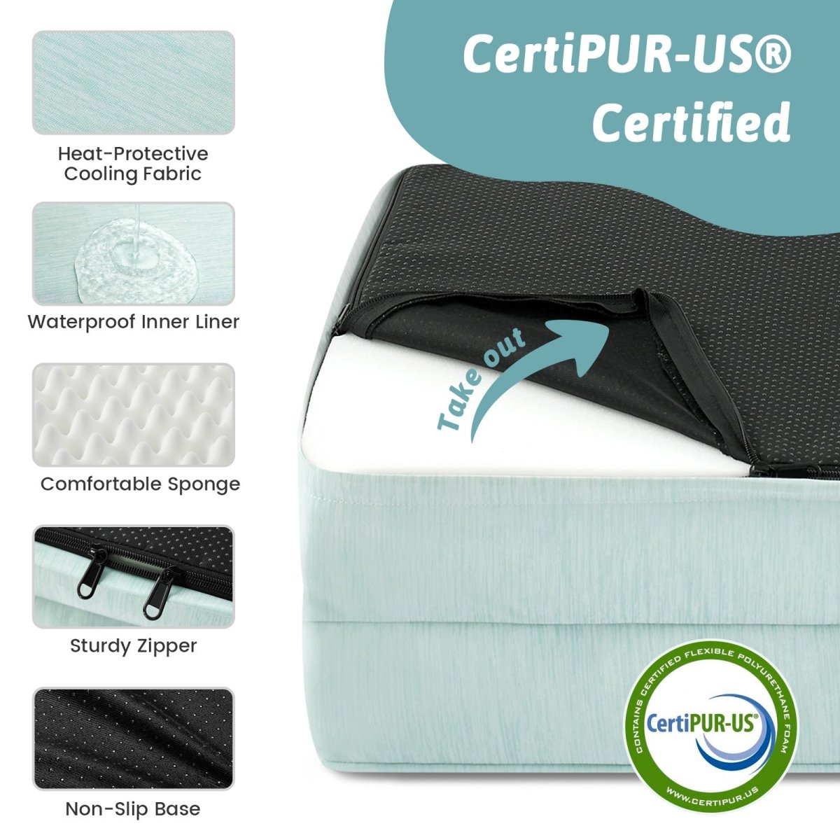 Pet bed with CertiPUR-US certification and features#color_Light Mint Green