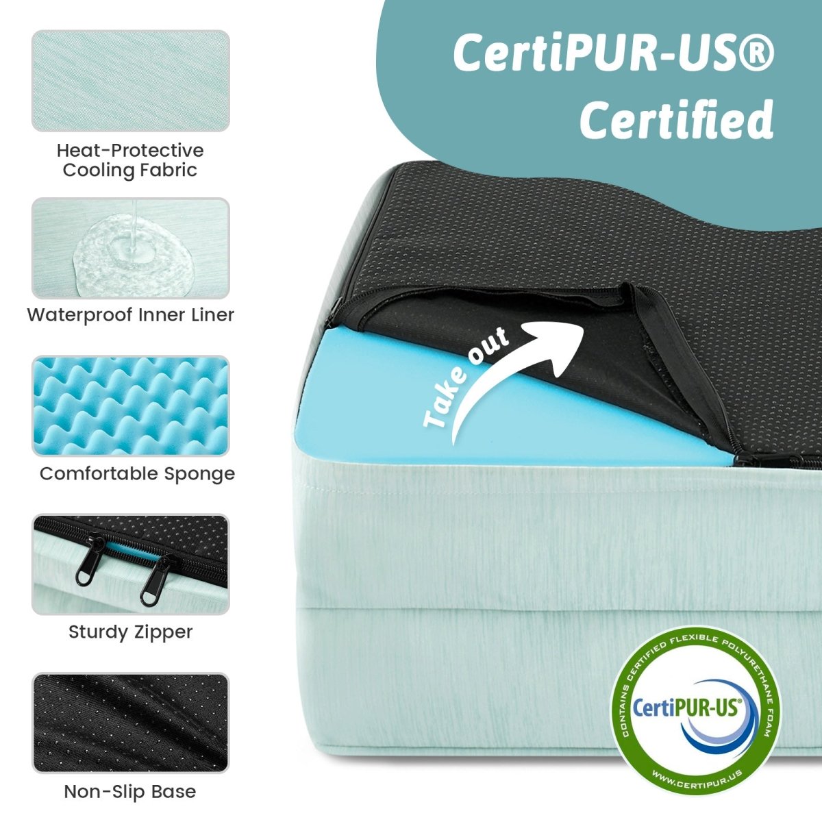 Cooling pet bed with CertiPUR-US certification and feature #color_Light Mint Green