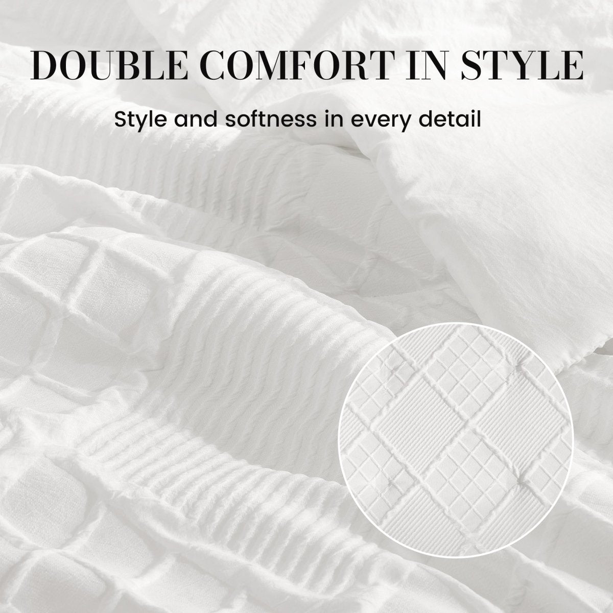 Soft textured diamond jacquard comforter detail with elegant geometric pattern and premium finish #color_Off White
