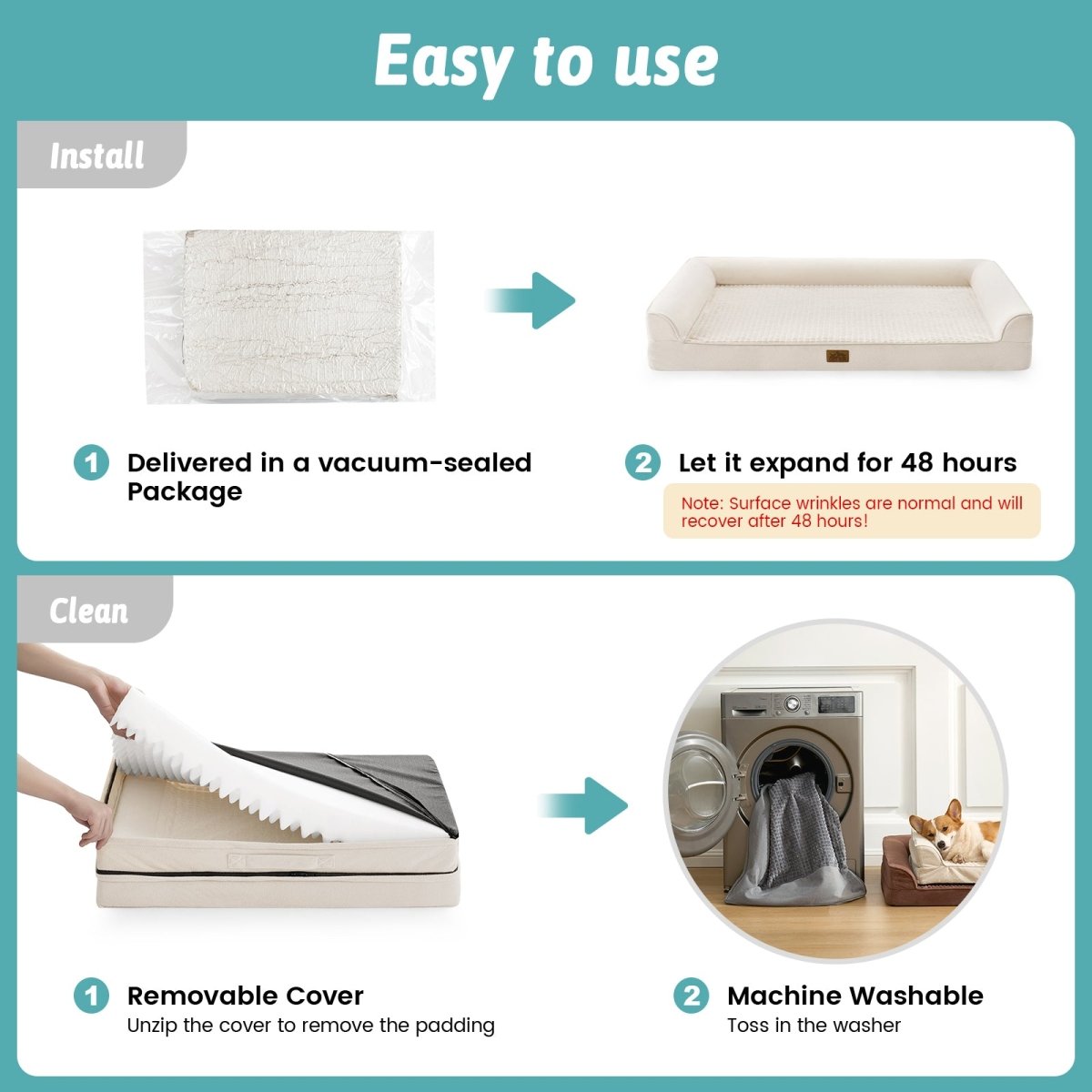 Instructions for unpacking and using a pet bed easily #Color_Beige