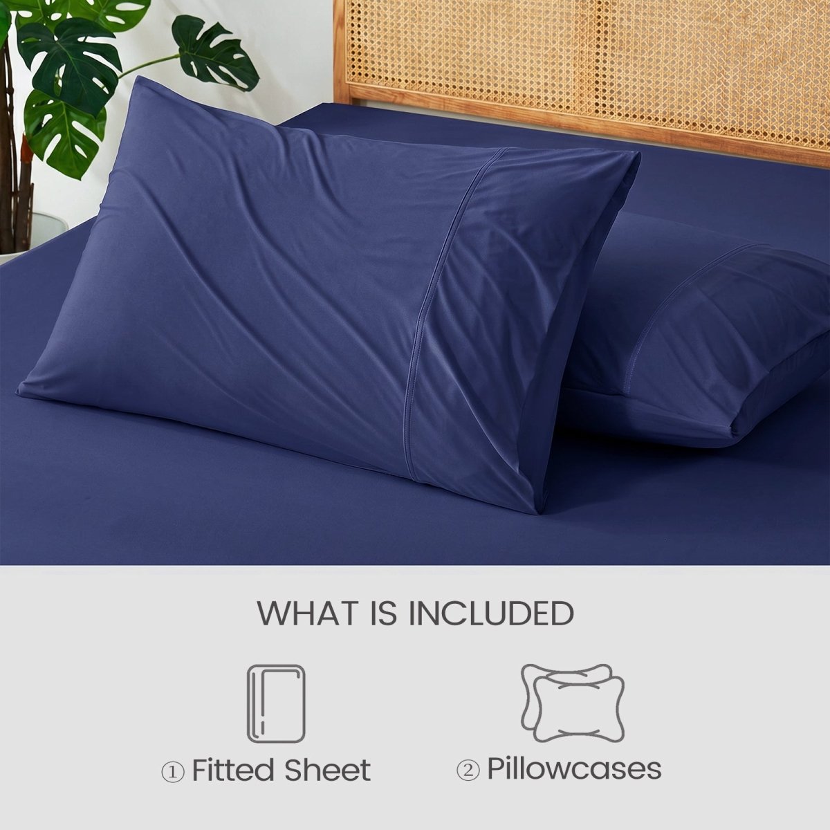 Navy Blue fitted sheet and pillowcases included in Cozy Bliss sheet set.#color_Navy Blue