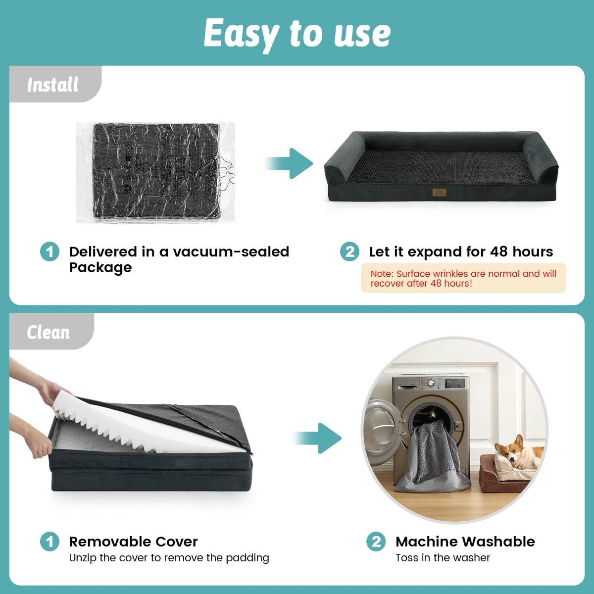 Instructions for unpacking and using a pet bed easily #color_Black