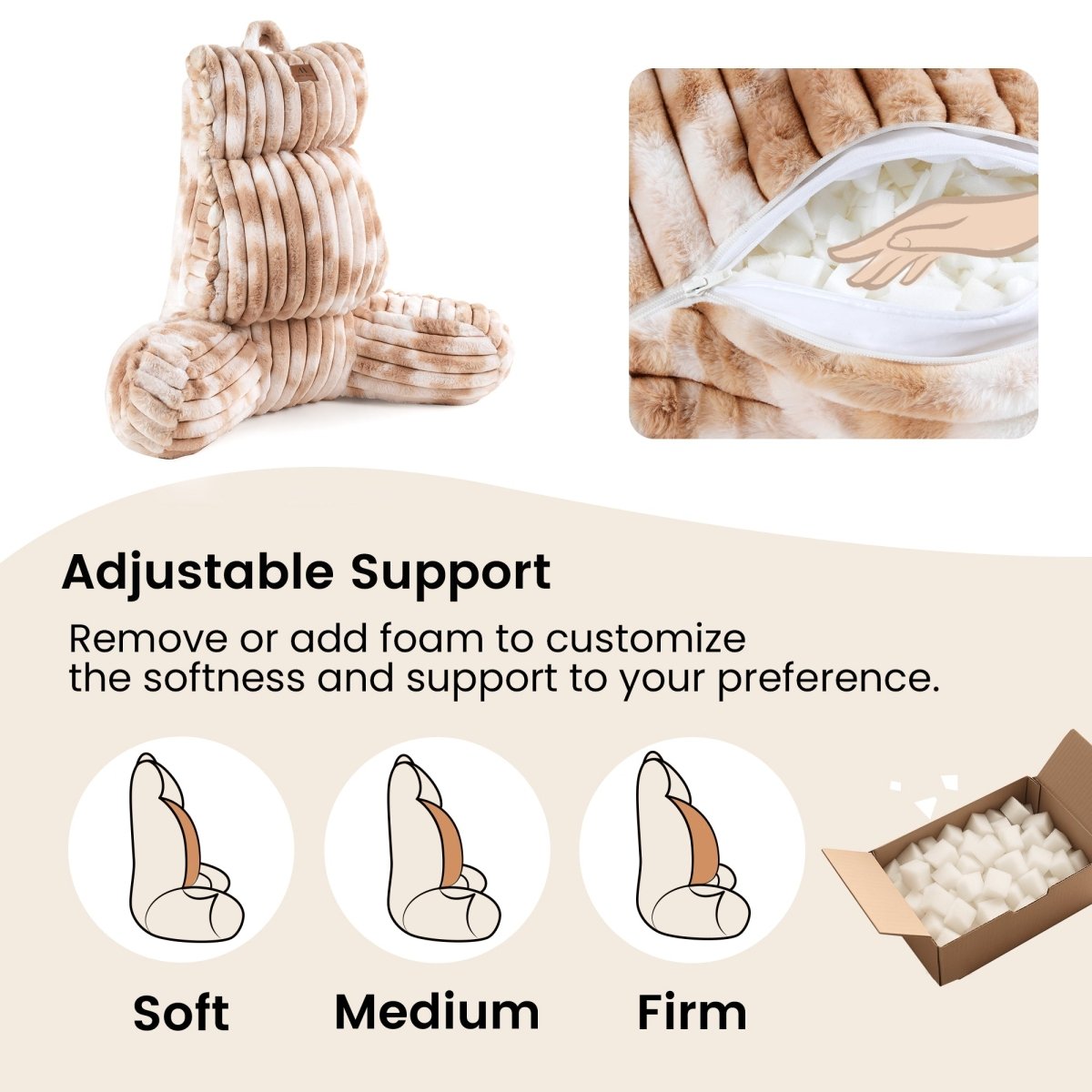 Cozy Bliss adjustable backrest pillow with customizable foam support from soft to firm #color_Tie-dye Beige