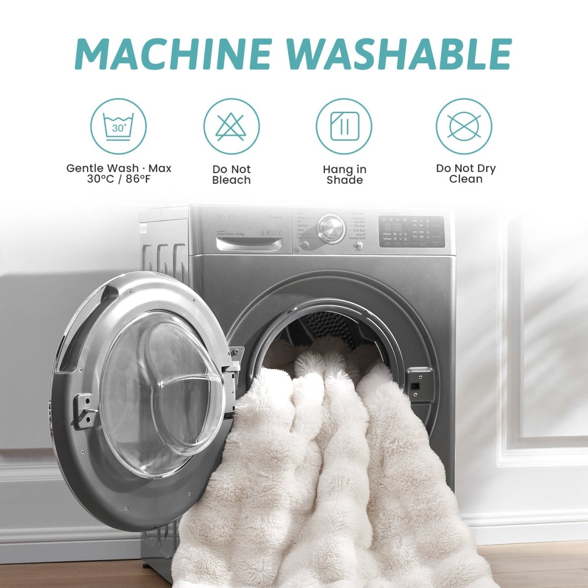 Instructions for machine washable faux fur couch cover