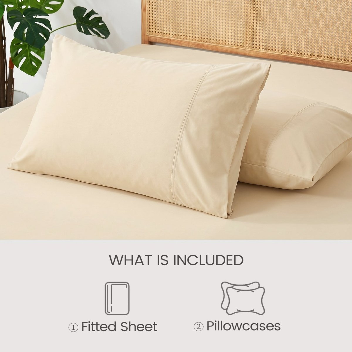 Khaki fitted sheet and pillowcases included in Cozy Bliss sheet set.#color_Khaki