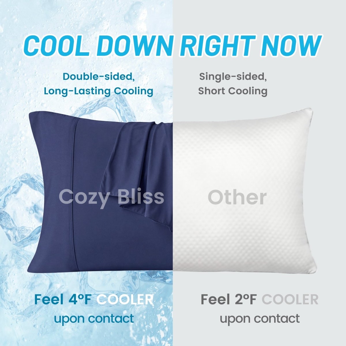 Cozy Bliss cooling pillowcase: double-sided, long-lasting cooling, feel 4°F cooler for better sleep #color_Navy Blue