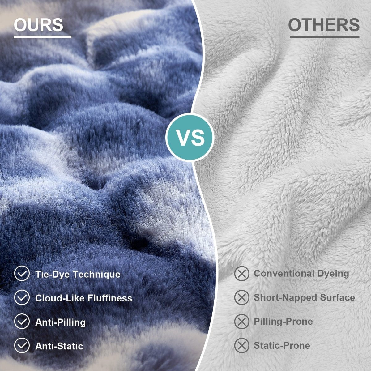 Comparison of tie-dye technique fabric with conventional dyeing on a blue and gray background.#color_Tie-dye Blue