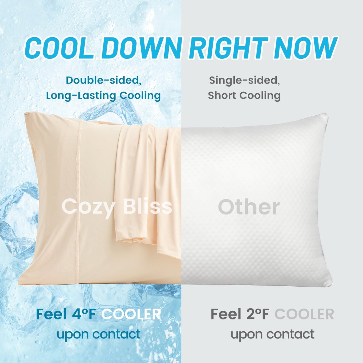 Cozy Bliss cooling pillowcase, beige color, double-sided cooling for comfortable sleep, feels 4°F cooler. #color_Yellow