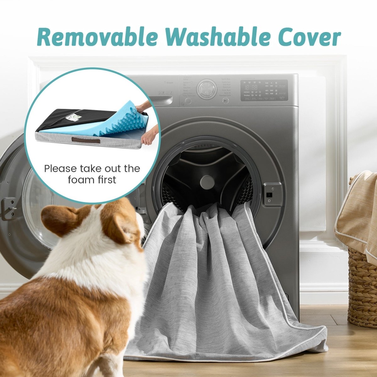 Removable washable cover and foam removal instruction.