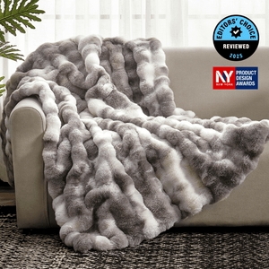 Cozy Bliss Luxurious Bubble Faux Fur Throw Blanket in tie-dye taupe front view #color_Tie-dye Taupe