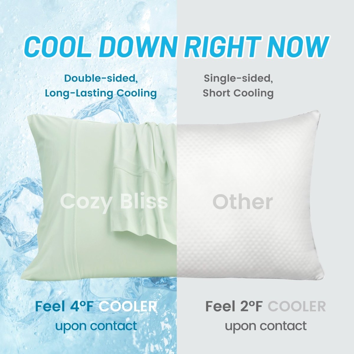 Cozy Bliss cooling pillowcase: Double-sided, long-lasting cooling, up to 4°F cooler for a better sleep. #color_Light Mint Green