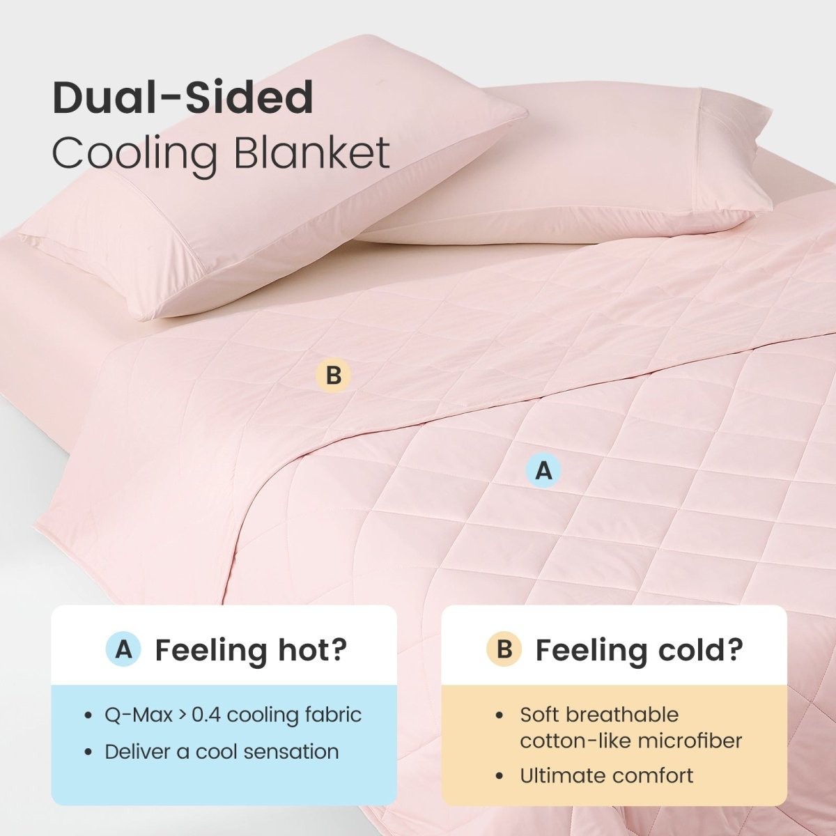 Dual-sided cooling blanket in cool  pink. Features Japanese cooling fabric for hot sleepers and soft microfiber.#color_Cool Pink