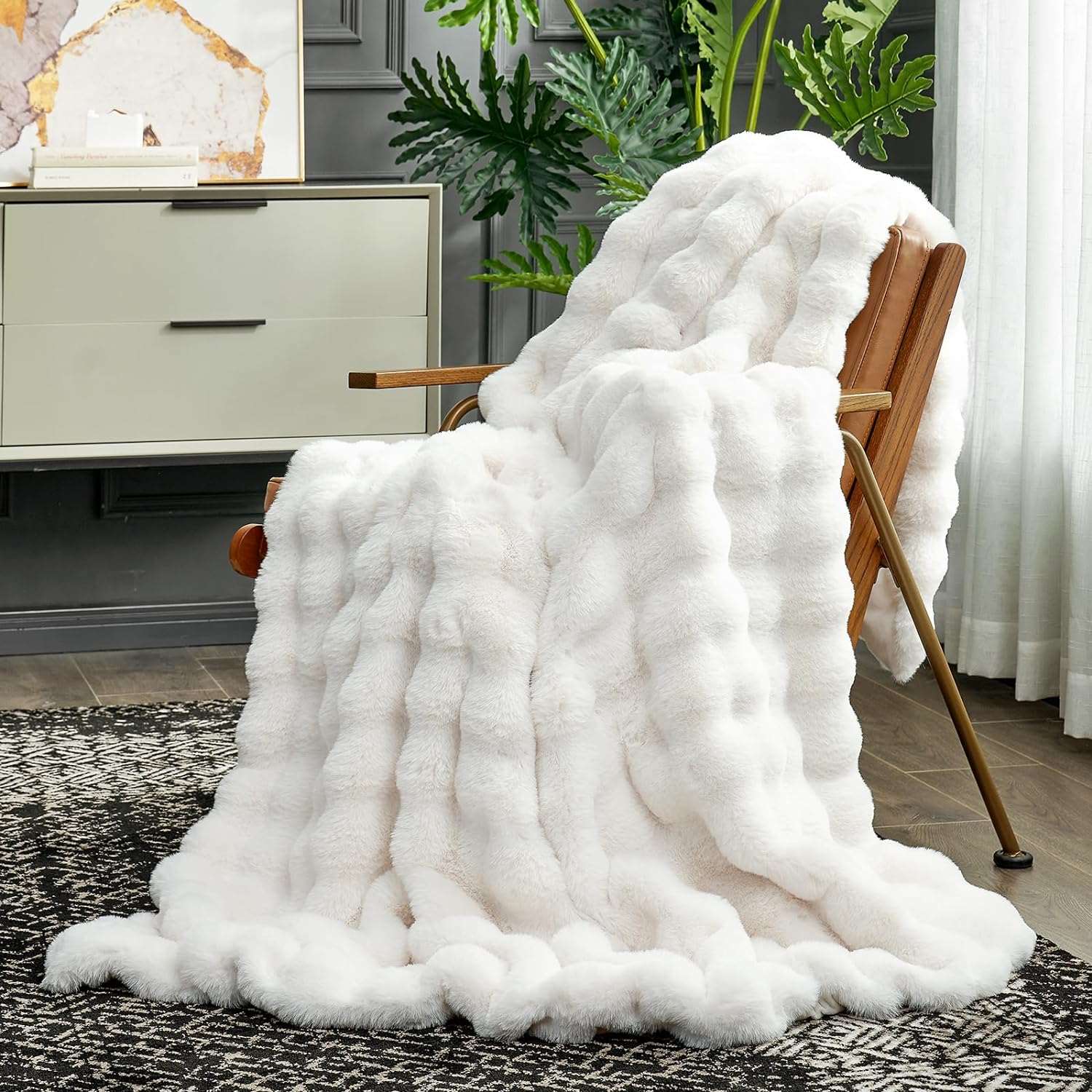 Tie buy Dye Ruched Faux Fur Plush 3 Piece Throw Blanket Set