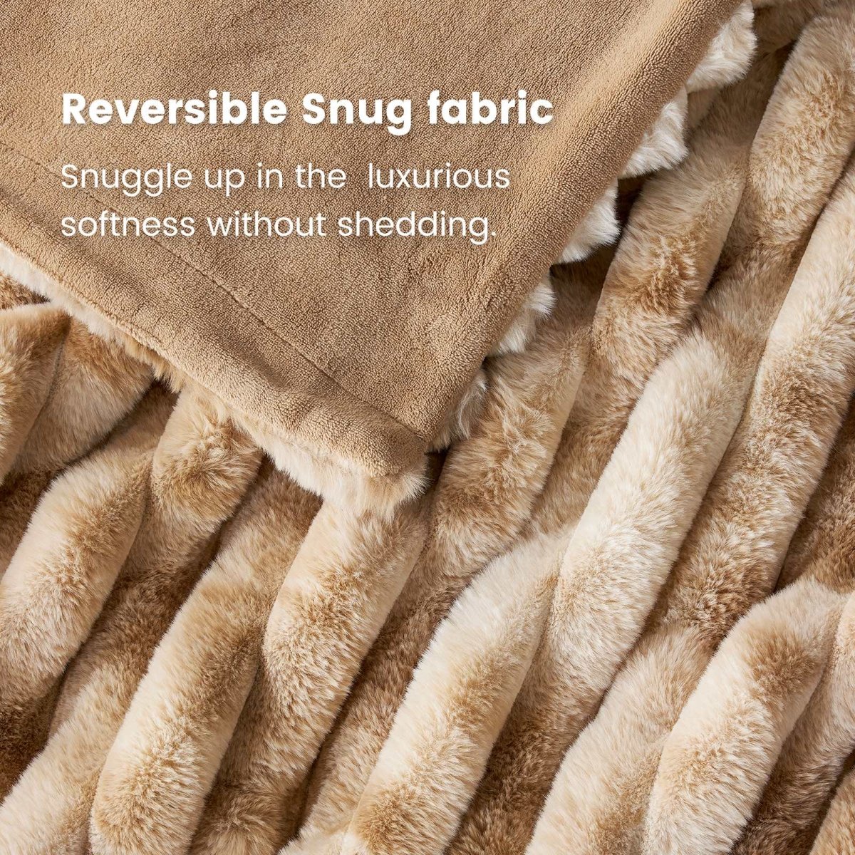 Close-up of fabric of Reversible Faux Fur Blanket in tie-dye beige. #color_Tie-dye Beige