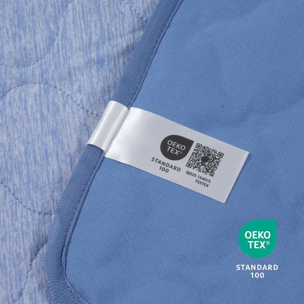 Close up of OEKO-TEX certified fabric, pet friendly and non-toxic textile for dog and cat safe home#color_Blue