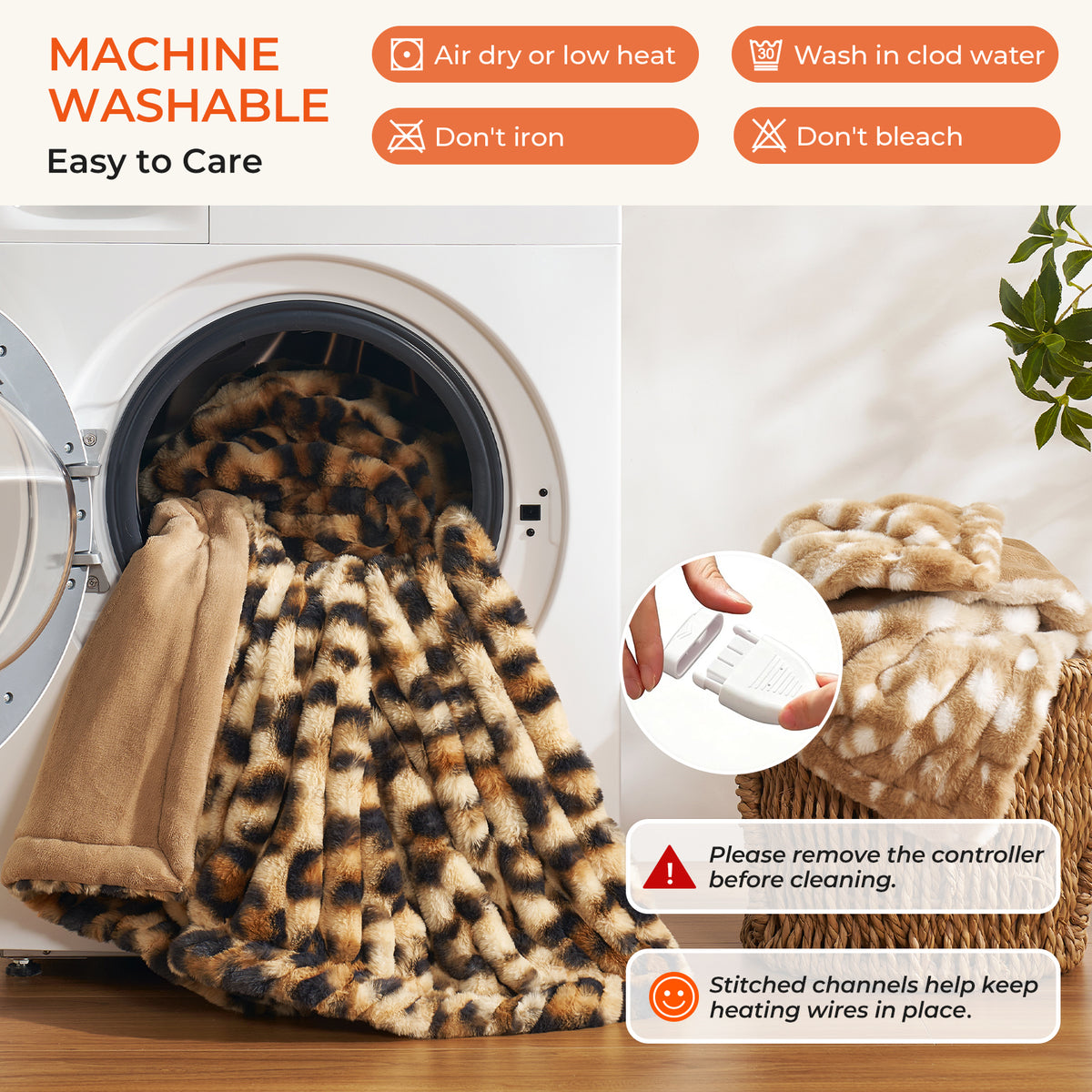 ChinchillaSoft Leopard Ruched Faux Fur Heated Throw Blanket