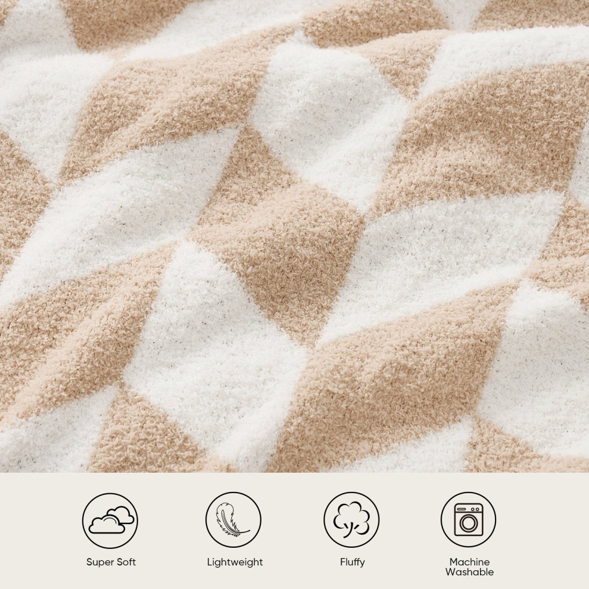 Chevron Feather Yarn Knit Throw Blanket in Beige featuring super soft, lightweight, fluffy and machine washable design for everyday comfort. #color_Beige