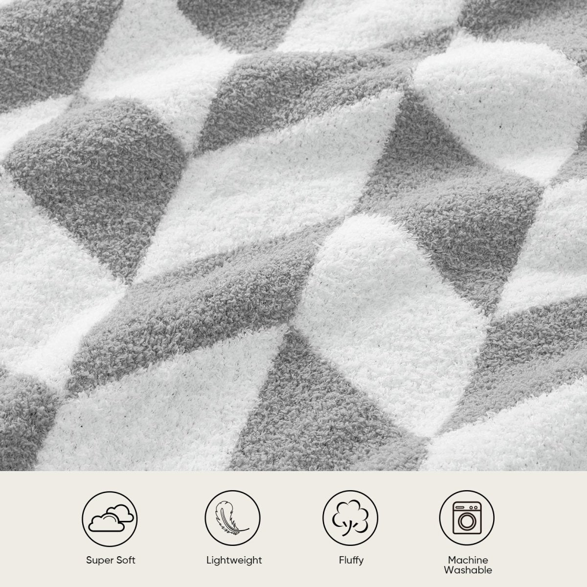 Chevron Feather Yarn Knit Throw Blanket in Grey featuring super soft, lightweight, fluffy and machine washable design for everyday comfort. #color_Grey