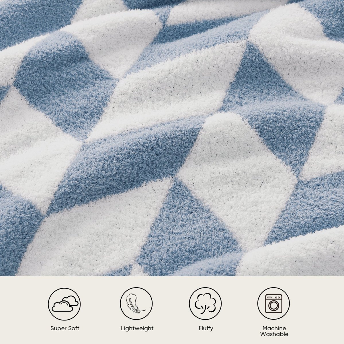 Chevron Feather Yarn Knit Throw Blanket in Blue featuring super soft, lightweight, fluffy and machine washable design for everyday comfort. #color_Misty Blue