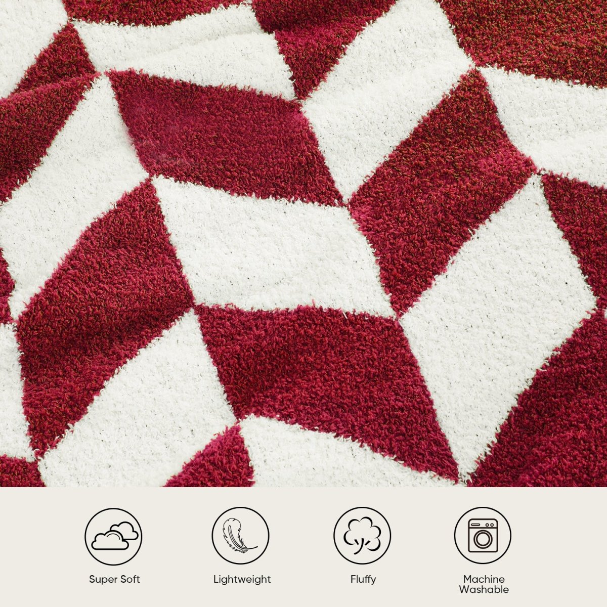 Chevron Feather Yarn Knit Throw Blanket in Red featuring super soft, lightweight, fluffy and machine washable design for everyday comfort. #color_Christmas Red