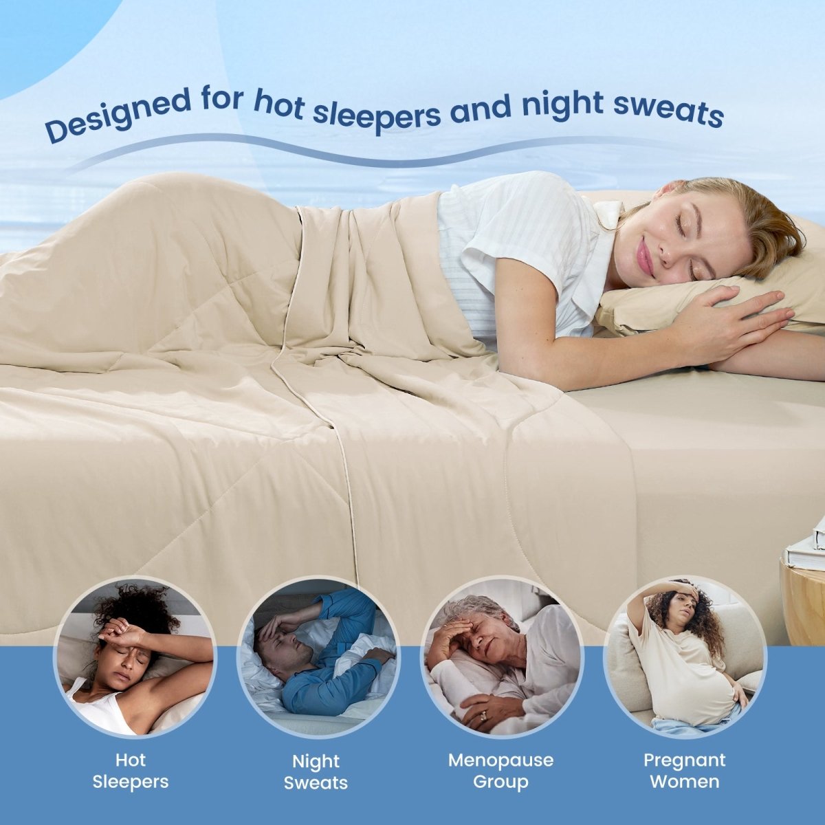 Cozy Bliss khaki cloud-like extra cooling comforter for hot sleepers. #Color_Khaki