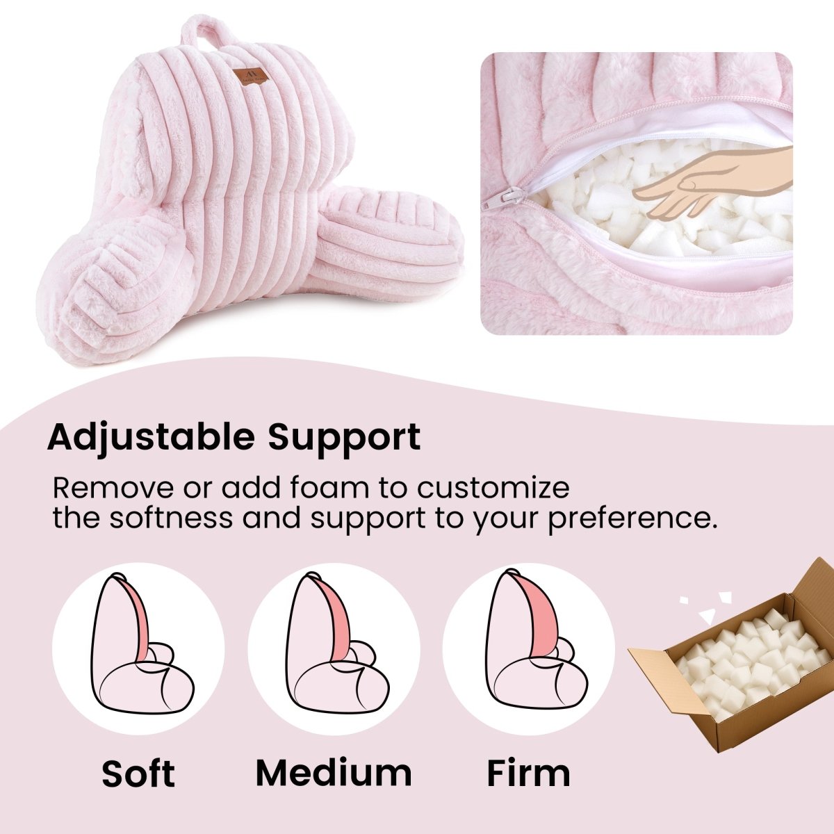 Cozy Bliss adjustable backrest pillow with customizable foam support from soft to firm #color_Light Pink