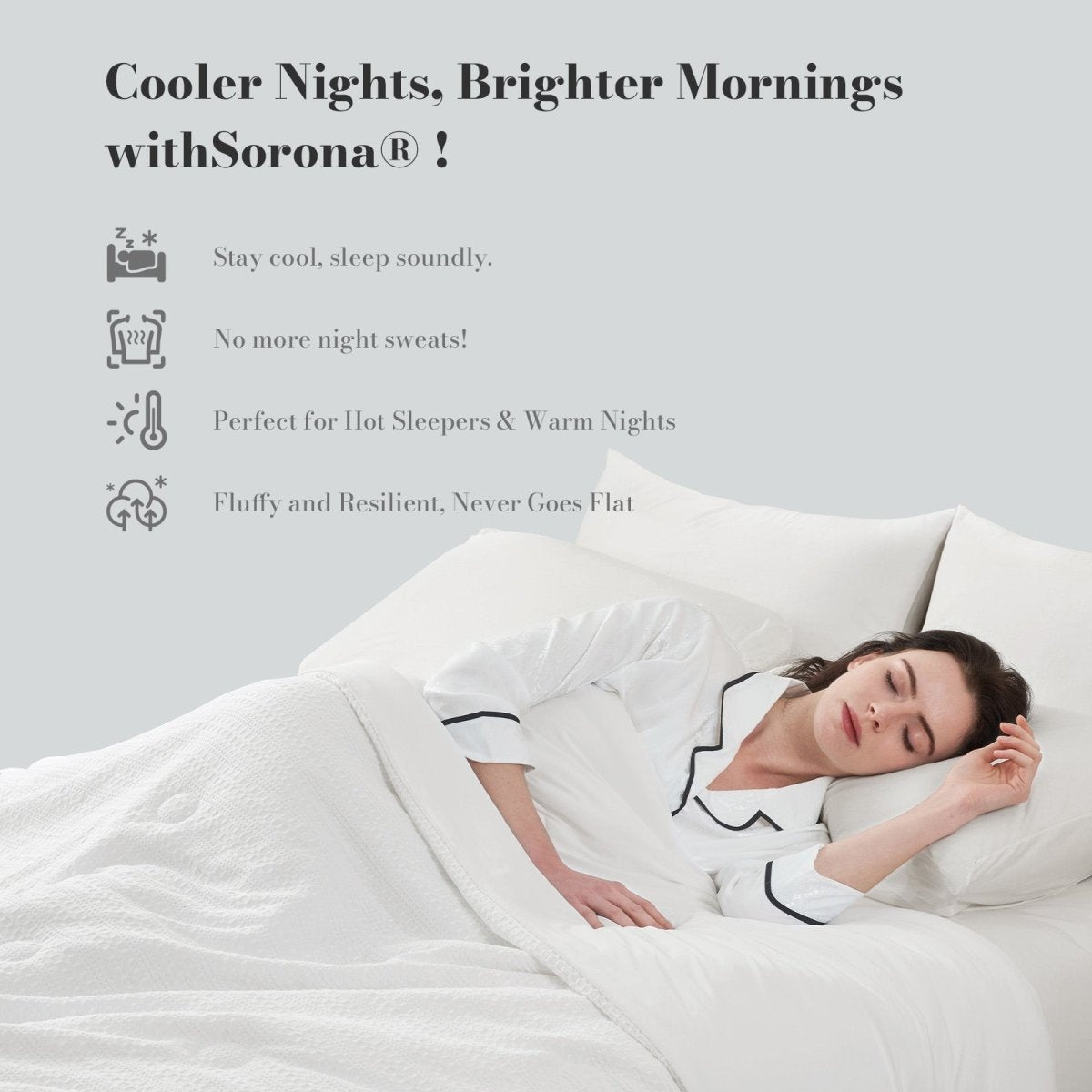 Woman sleeping peacefully under Sorona® Natural Fiber Waffle Cooling Comforter.#color_Off White